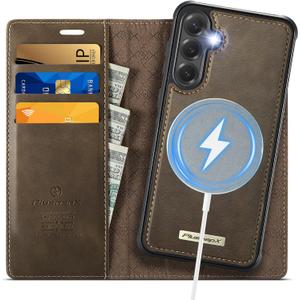 Wallet Case for Samsung Galaxy S24 Compatible with Magsafe, 2-in-1 PU Leather Flip RFID Blocking Card Holder Stand Shockproof Magnetic Detachable Cover for Galaxy S24 Case 6.2", Brown