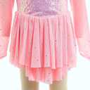 ODASDO Figure Skating Dress for Girls Mesh Long Sleeve Sparkly Sequin Skirted Leotard Ballet Outfit Dancewear (Pink, 11-12Y)