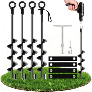 Ground Anchors Heavy Duty Tent Stakes 18 Inch Swing Set Anchors Kit Screw in Fully Welded Spiral Earth Anchors Trampoline Stakes High Wind Metal for Shed Tent Carports Securing Animals Camping 4Pcs
