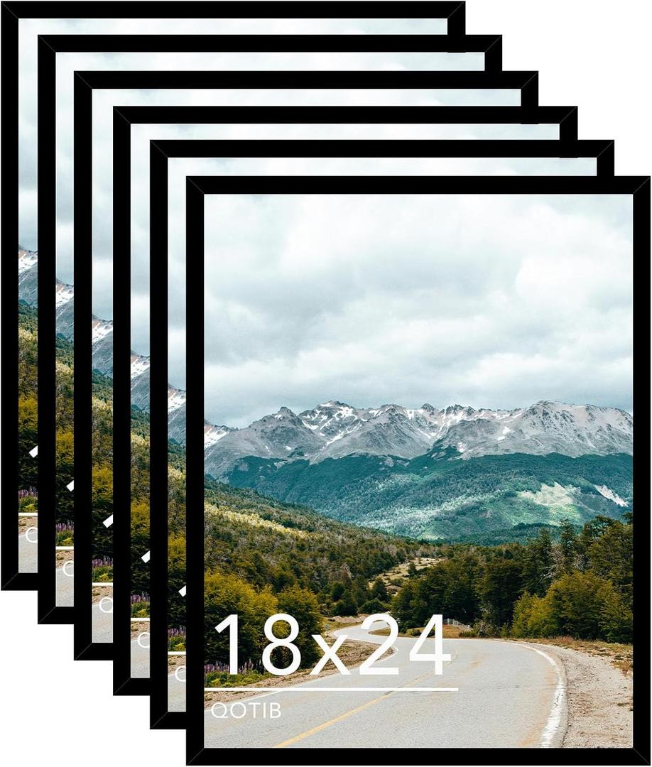 18x24 Picture Frame Black for Wall Hanging, Wood 18 x 24 Frame Poster Photo Frame for Wall Horizontally or Vertically, Black, 6 Pack