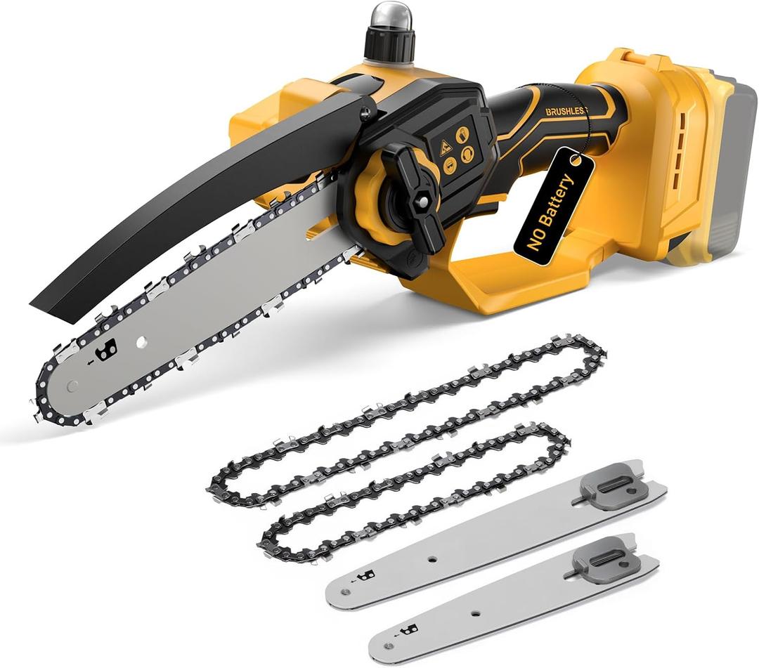 Mini Chainsaw Cordless for Dewalt 20V MAX Battery,8-Inch and 6-Inch 2-IN-1 Brushless Chainsaw with 750W Brushless Chain saw - 24.6FT/S Cutting, 4000RPM, for Wood Cutting(Battery Not Included) (Yellow)