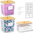 2+1 Pack Laundry Pods Container,Clear Laundry Detergent Powder Storage Containers,Laundry Room Organization Containers with Wooden Lids & Labels,Laundry Pods Holder for Scent Booster,Dryer Ball
