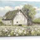 rttitue Barn Canvas Wall Art Painting: Farm Scene Picture Hand Painted Rustic Country Landscape Print Rural Meadow Artwork for Farmhouse Bedroom Living Room Decor (24x16 inch)