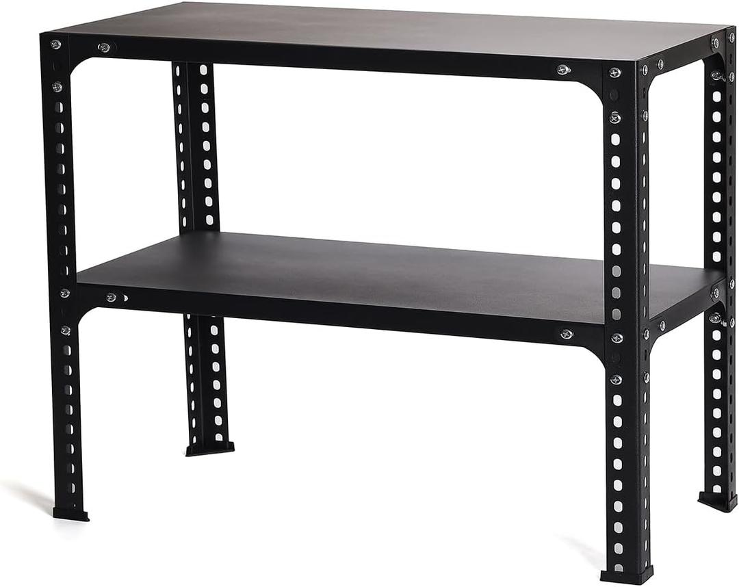 2 Layer Metal Storage Rack, Heavy Duty Adjustable Metal Rack Unit, Suitable for Garage Racks in Basements, Warehouses, and Storage Rooms, 23.6" H X 23.6" W X 11.8" D, Black