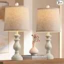 PARTPHONER Traditional Table Lamp Set of 2, Rustic Farmhouse Table Lamps for Living Room Bedroom, 22" Bedside Desk Lamps Vintage Nightstand Lamps with Linen Shades, Antique White