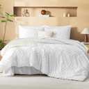 Litanika White Comforter King Size Set with Sheets - 7 Pieces Boho Bed in a Bag Chevron Tufted Complete Bedding Sets Lightweight All Season Bed Set with Comforter, Sheets, Pillowcases & Shams (King (104"x90"))