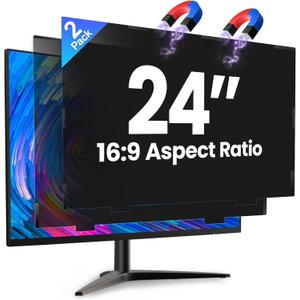 2 Pack Magnetic 24 Inch Computer Privacy Screen for Monitor 16:9 Aspect Ratio, Anti-Glare Blue Light Computer Monitor Privacy Shield, Removable Anti-Spy Screen Protector