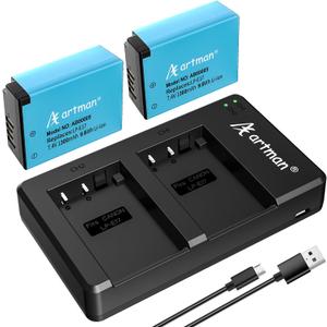 Artman LP-E17 Battery 2-Pack and Rapid Dual USB Charger for Canon EOS R100 R50 RP R10 R8, Rebel T8i, T7i, T6i, T6s, SL2 SL3, M3, M5, M6, 77D 200D 250D 750D 760D 800D 8000D Digital SLR Camera