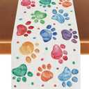 Watercolor Colorful Paw Prints Table Runner Happy Birthday Tablecloth Holiday Party Decorations and Supplies for Home Kitchen Table-1372''