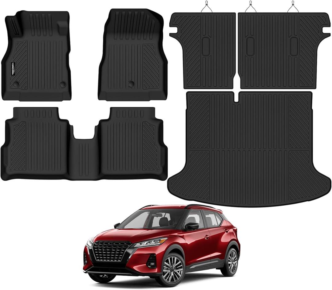 Tongama-Floor Mats for 2018-2024 Nissan Kicks, All Weather TPE Floor Liners and Trunk Mat and Backrest Mats Protectors for Nissan Kicks Waterproof Interior Accessories