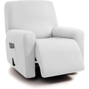 ULTICOR Squared Jacquard Design, 4-Piece, 1 Seat Recliner Cover, Reclining Chair Covers for 1 Cushion Reclining Sofa, Single Seat Recliner Couch Cover, Thick, Soft, Washable (Recliner Cover, Ivory)
