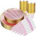 175PCS Pink Hammered Plastic Dinnerware Set for 25 Guests
