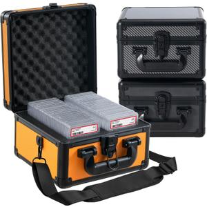 Graded Card Storage Box Aluminum Alloy Trading Cards Case Holds 55+ Graded Cards, Sports Card Storage Box with Lock, Fits PSA, CSG, BGS (Small Orange)