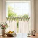 Jinchan Linen Tie Top Curtains 24 Inch Length Farmhouse Cafe Curtains Set of 2 for Bedroom Bathroom Rustic Small Windows Light Filtering Crude Panels with Sage Green Ties