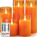 Homemory Halloween Orange Flameless Candles, Battery Operated LED Candles with Remote and Timer, Candles for Halloween Decoration, Fall, Harvest Festival, Set of 5