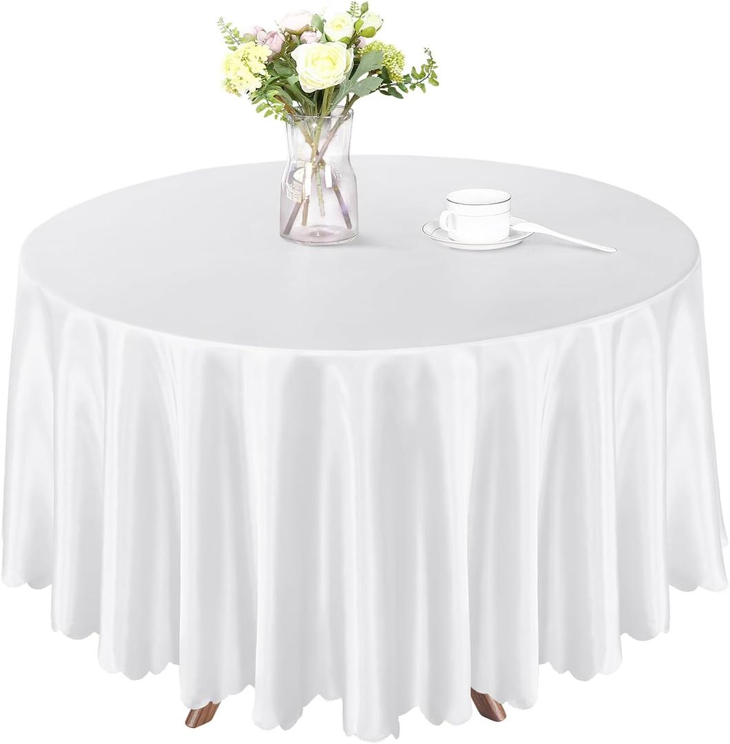 Homiest 1 Pack 84 Inch / 7ft Round Tablecloth Satin Table Cover, White Table Cloth Overlay Bright Table Decorations, Silky Satin Dining Table Cloths for Wedding Reception Graduation Banquet