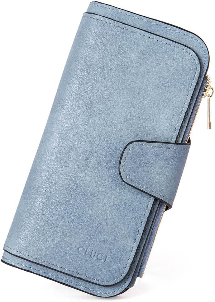 CLUCI Wallet For Women PU Leather RFID Blocking Womens Wallet Bifold Card Holder with ID Window Gifts for Women Birthday | RFID Blocking, Designer, Trifold, Card Holder, ID Window (2 Two-toned Blue)