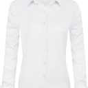 Women's Long Sleeve Button Down Dress Shirts, Solid Formal Work Dress Tops, Classic-Fit Dress Business Office Shirts (Large, White)