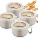 Maxdot 4 Pcs Microwave Ramen Bowl Microwavable Instant Soup Cups with Lids Large Soup Bowls with Handles Dishwasher Safe Mug for Cereal Food Container, (Wheat Color)