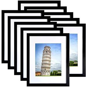 SESEAT 11x14 Picture Frame Set of 6, Display Pictures 8x10 With mat or 11x14 Prints Without Mat, Wall Mounting,Black