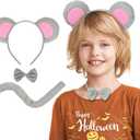 Mouse Ears Set - Rat Costume with Ears, Tail, and Bowtie for Halloween Cosplay or Party Decoration