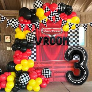 134pcs Balloons Race Car Party Supplies - Racing Car Theme Decorations Kit With Number Balloons, Garland, Vroom Birthday Party Decorations (Arch)