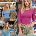 Huukeay 5 Pack Women's Elbow Sleeve Tops 3/4 Sleeve Round Neck T-Shirt Slim Fit Casual Stretchy Tunic Basic Tees Bulk (Pink, M)