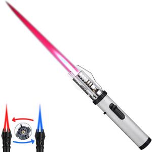 Torch Lighter, Bright Fire Lighter with Safety Lock and Adjustable Red/Blue Flame, Refillable Butane Gas Windproof Jet Flame Cool Lighters, for Candles Campfires BBQ Baking, Camping, Gift