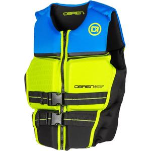 O'Brien Junior Lightweight V-Back Neoprene USCGA Life Jacket with Front Zip Closure for Boating and Water Sports, 28-32", For Over 90 Lbs, Blue/Green