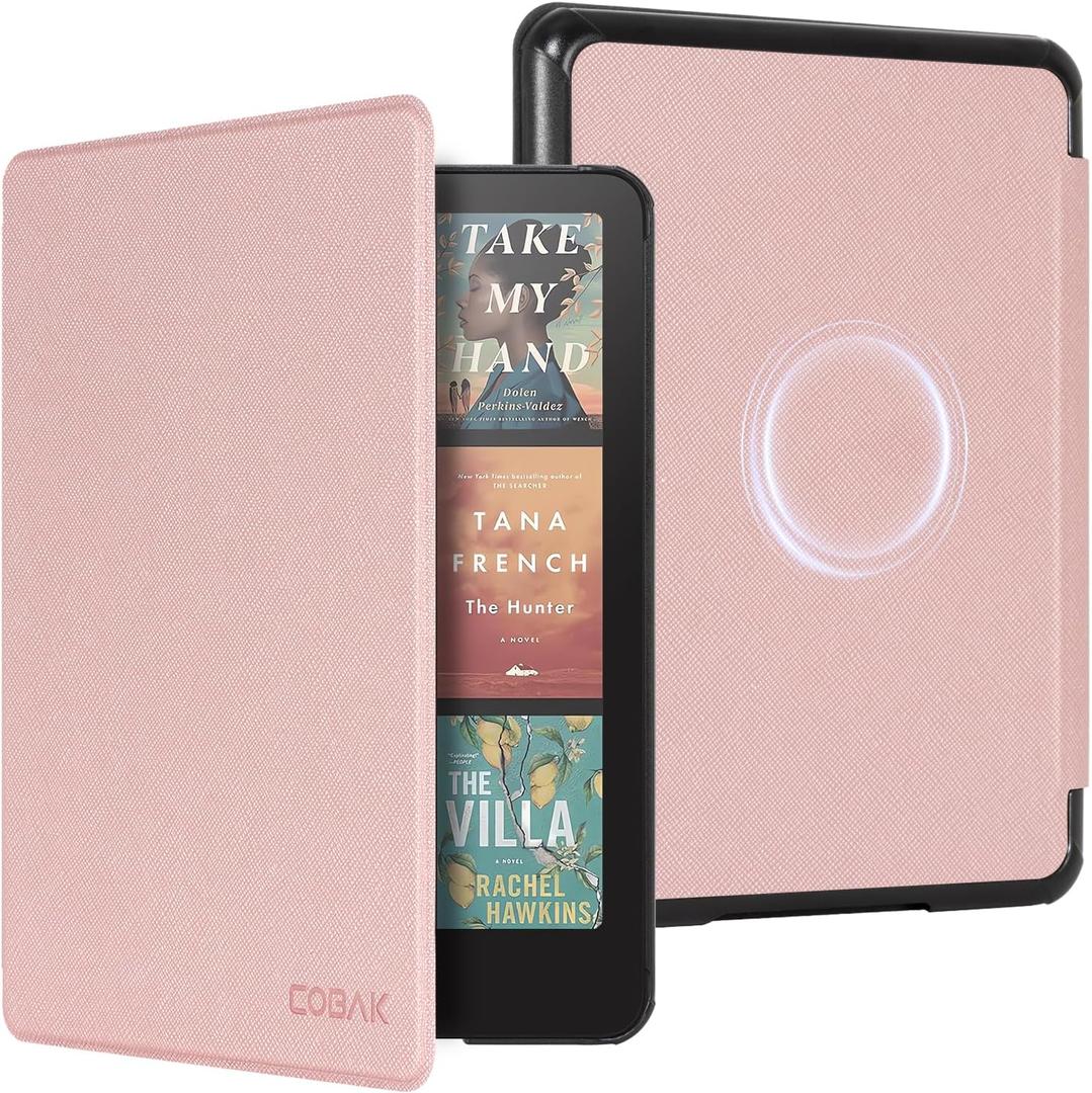CoBak Magnetic Case for 7" Kindle Paperwhite 12th Gen 2024 and Kindle Colorsoft - Compatible with iPhone MagSafe, for Samsung/Belkin/Anker Wireless Charging Pads, Lightweight, Auto Sleep Wake (Mag Ring Rose Gold)