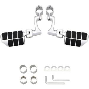 FOVPLUE Motorcycle Highway Footpegs,Univeral Highway Peg for Harley Touring Softail Dyna Sportster Honda Kawasaki Suzuki Yamaha Indian Victory w/ 25-35mm 1'',1.25'',1.3'' Engine Guards/Tubing (CHROME)