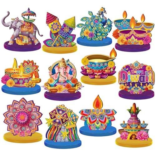 Wesiti 12 Pcs Diwali & Ganesh Chaturthi Decorations Diwali Table Decorations Signs Indian Festival Table Centerpiece with Ganesha Idol, Peacock, Lotus Marigold Tea Lights for Mandap Home Office Decor
