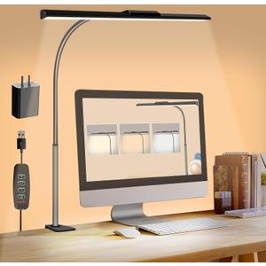 litren Clip On Desk Lamps for Office Home, Desk Lights with Clamp with 3 Light Modes,10 Brightness 10W USB Adapter Adjustable LED Clamp Light for Computer Desktop Workbench