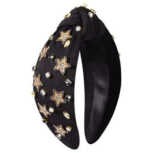 PHALIN New Year Headband for Women New Year’s Eve Headband Accessories Top Hat Clock Star Knotted Headbands Jeweled Rhinestone Pearl Top Knot Headbands Party Favors Gifts (Pattern A)