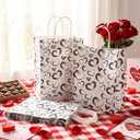 Supervitae 50 Pack Mother's Day Heart Gift Bags with Handles 10 x 8 Inches Gift Bags Love Heart Pattern Kraft Paper for Mother's Day Valentine's Birthday Weddings Baby Shower Themed Party Favors