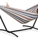 PNAEUT Double Hammocks with Stand for Outside, Portable Space Saving Heavy-Duty Steel Frame for Indoor Outdoor Patio Yard, Easy Assembly, 2 Person 450 lbs Capacity (Coffee)