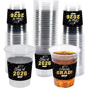 Labrostar 50Pcs Graduation Decorations 2026 Disposable Graduation Cups Congrats Grad Class of 2026 Decorations Graduation Party Supplies 16oz Black, Black03