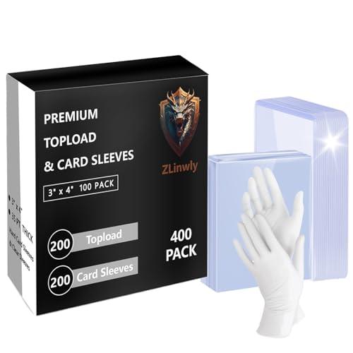 400 Premium Card Sleeves Top Loaders for Trading Cards,35pt Archival Quality Hard Plastic Protectors for TCG OCG Sports Cards Baseball Football Basketball,200 Rigid Toploaders with 200 Penny Sleeves