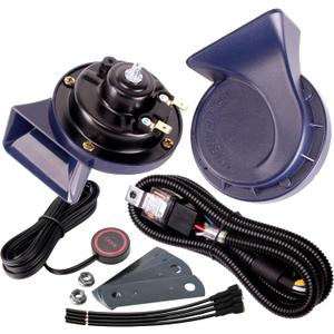 FARBIN Horn 12V Car Horns Loud Dual-Tone Waterproof Auto Horns Electric Snail Horn Kit with Relay Harness and Switch Button,Universal for Any 12V Vehicles (Blue horn with wire harness and button, 12v)