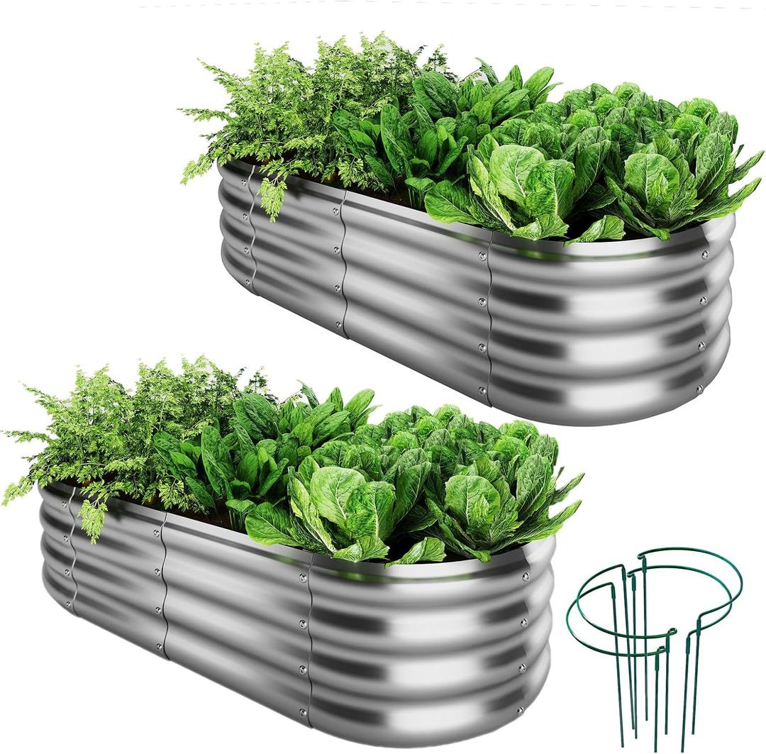 ZFHgarden Galvanized Metal Planter Raised Garden Bed Kit for Gardening Outdoor Garden Box Raised Flower Bed 2PC Metal 4X2X1FT