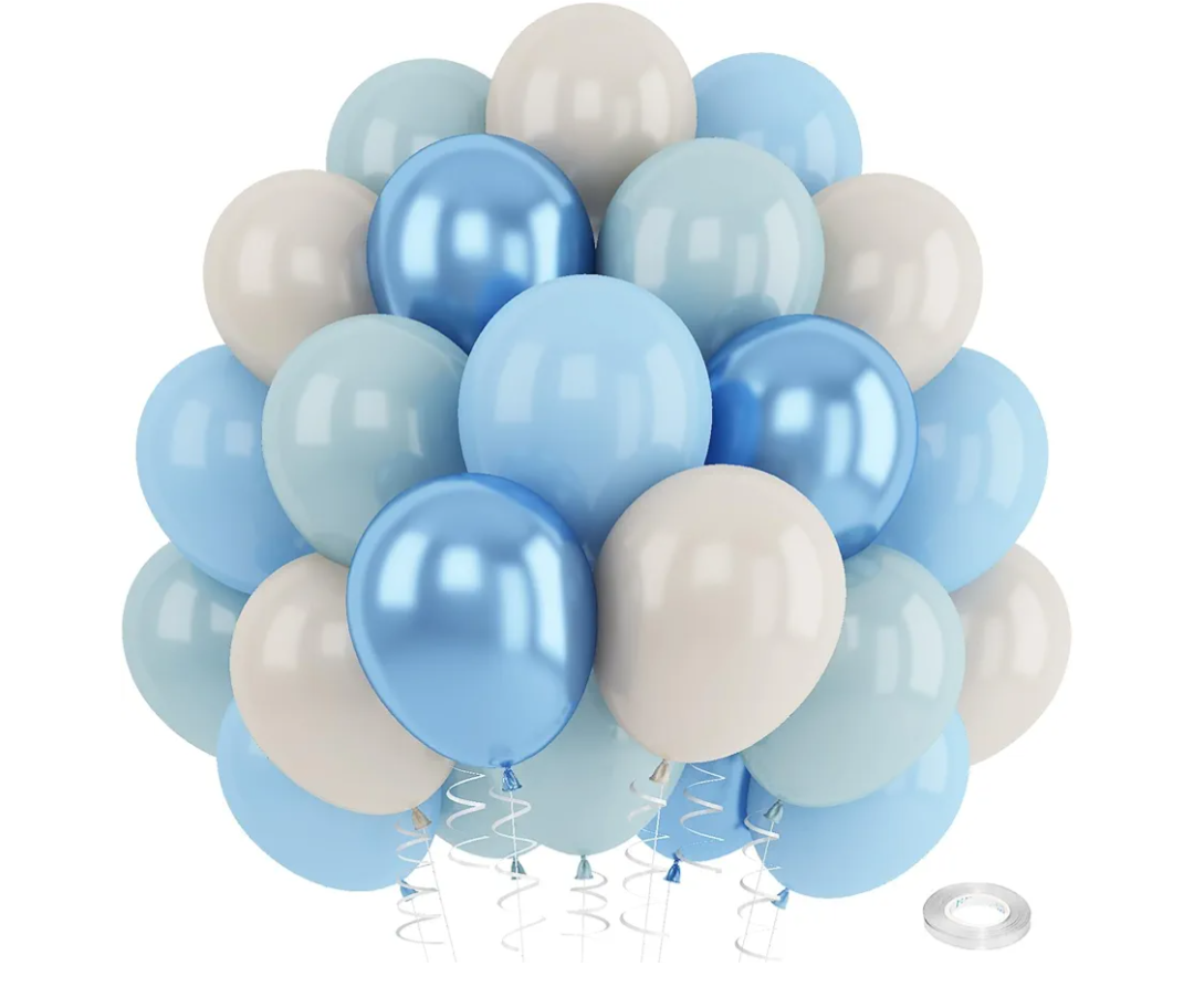 Blue White Sand Balloons Dusty Slate Fog Pastel Metallic Blue Beige Balloon 12INCH Helium Latex Balloon for Arch Kids Birthday Party Decorations Baby Boy Shower Christening Bridal Wedding Decor Pack of 3