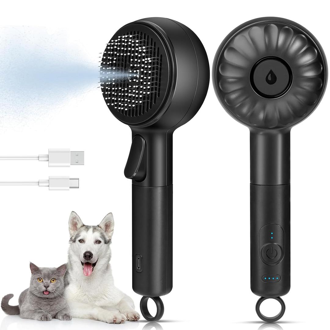 Cat Steam Brush, Cat Brushes for Indoor Cats Shedding with 2Steam Modes, Cats Hair Grooming Brush for Short and Long Haired Pets Dogs Hair Grooming (Black)
