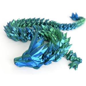 3D Printed Dragon - 24 inch Dragon Fidget Toy, Pearly Sheen Articulated Dragon, 3D Printed Gift for Birthday, Figurine Decor(Green Mix Blue