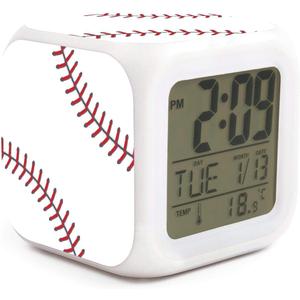Baseball Ball Alarm Clock for Kids Boy Girl 7 LED Color Changing Wake Up Clock Home Decor Bedroom Digital with Temperature Display