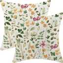 Spring Pillow Covers 16x16 Set of 2 Green Pink Floral Leaves Throw Pillow Covers Decoration Summer Flower Plants Farmhouse Decorative Linen Cushion Cover for Couch Sofa Outdoor Decor
