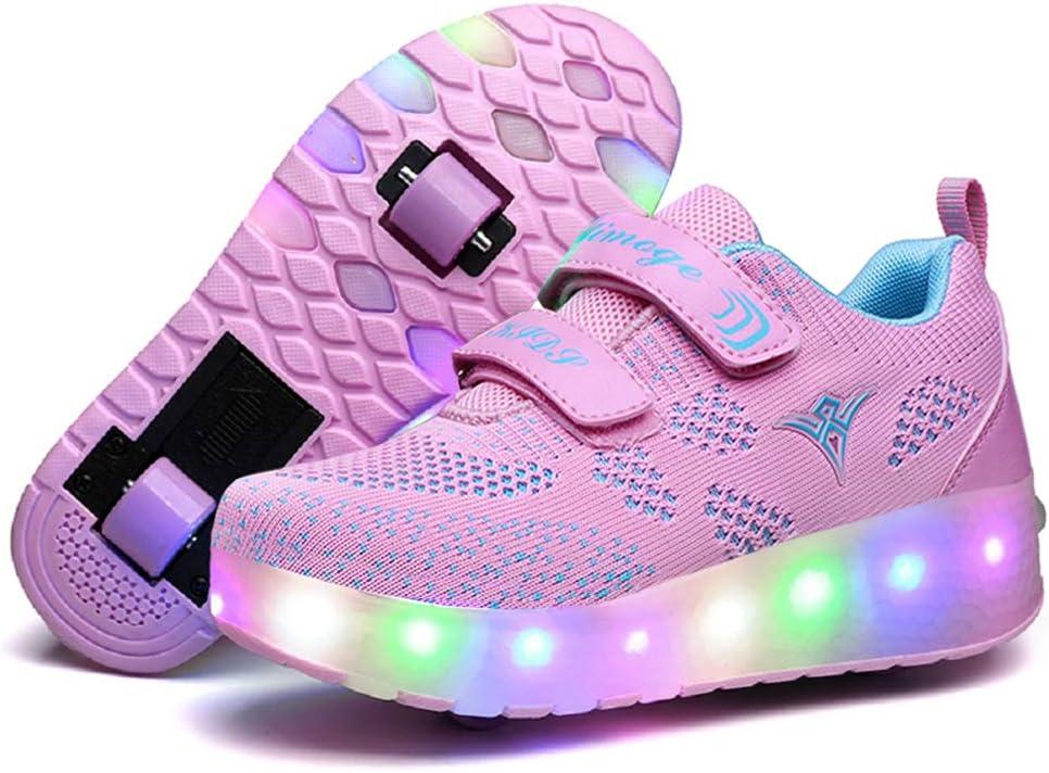 Nsasy Kids Roller Shoes Boy Girl Sneakers with Wheels Become Sport Sneaker with Led for Christmas Birthday Children Show Gift (13 Little Kid, 159-pink-double)