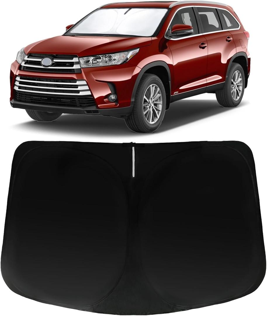 Windshield Sun Shade for Toyota Highlander 2014-2019 L LE XLE Limited Platinum, Car Front Window Sunshade with 240T Sun Visor Protector Blocks UV Rays Heat Sun Shield Accessories