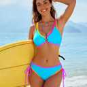 Fayenne Color Block Bikini Sets for Women Cheeky Metal Ring Cutout 2 Piece Swimsuit Adjustable Straps Drawstring Bathing Suit M 