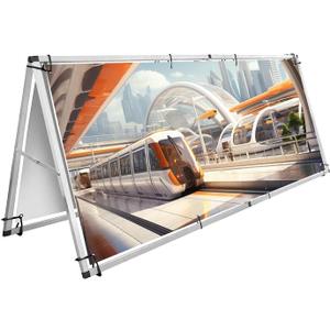 Aluminum Horizontal Banner Stand, 3 x 7ft A-frame Outdoor Banner Holder, Aluminum Banner Frame, Lightweight and Portable, Easy Tool-Free Setup