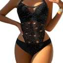 Floerns Women's Cut Out Fishnet Teddy Lingerie Mesh One Piece Bodysuit (Black Crow)